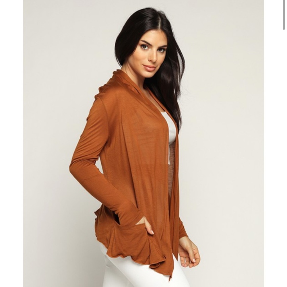SALE!SHEER TERRA-COTTA SUPER SOFT CARDIGAN - Picture 2 of 4